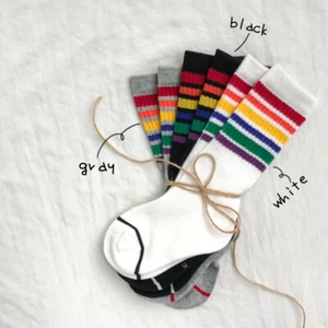 3-pair COLOURFUL STRIPED Knitted Mid Tube SOCKS 12-18 month old Toddler Kids - Picture 1 of 7