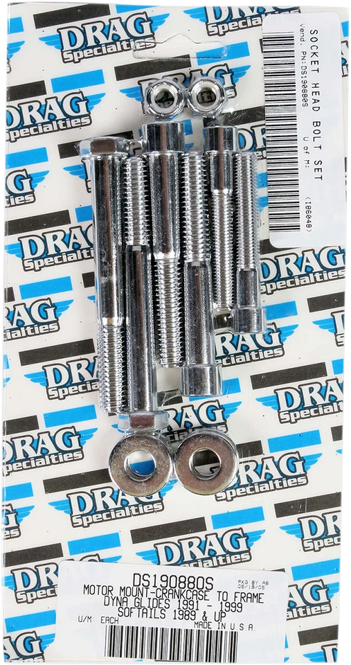 Juego de pernos de cabeza de enchufe cromados de montaje de motor de arrastre lisos Harley Dyna 91-99 DS-190880S Foto 1 de 1