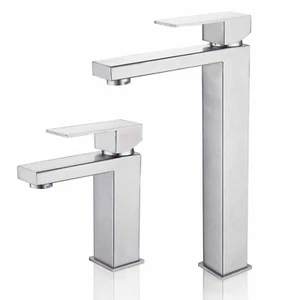 Brushed Nickel Square Basin Mixer Vanity Sink Faucet Spout Counter Laundry Tap - Picture 1 of 19