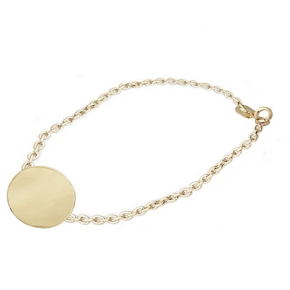 Etiqueta con nombre de círculo de disco personalizada en tobillera de identificación de oro amarillo de 14 k cadena de 9 pulgadas Foto 1 de 1