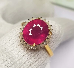 Vintage Ruby Engagement Ring Sterling Silver Bridal Ring Natural Peal Halo Ring - Picture 1 of 5