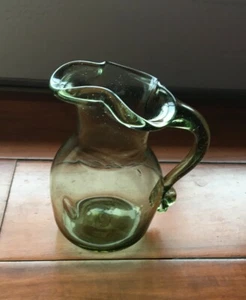 Vintage Green Hand Blown Creamer with Applied Handle 5" T with air bubbles - Picture 1 of 7