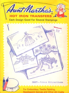 Vestido Aunt Martha's Hot Iron Transfers ~ 3607 atracciones de lino, niña y ramo - Imagen 1 de 2