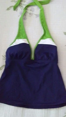Tropical Escape Tankini Top 6 Halter Navy Blue White & Green Color Block NWT $38 - Image 1 of 3