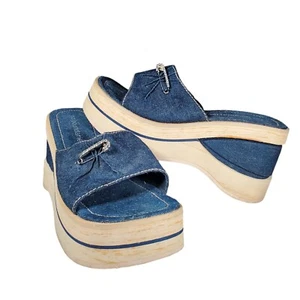 Vtg Y2K No Boundaries Denim Chunky Platform Wedge Sandals Shoes Size 6 - Picture 1 of 10
