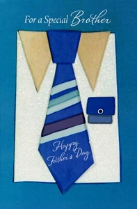 Loving FATHER'S DAY Card FOR BROTHER, Blue Tie by Bella Greetings + Envelope - Picture 1 of 5
