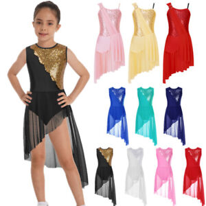 Kids Girls Sequins Latin Jazz Ballet Dance Dress Leotard Performance Dancewear