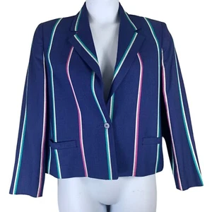 Vintage Blazer Size 12 John Meyer Striped Jacket Blue Collared Shoulder Pads - Picture 1 of 6