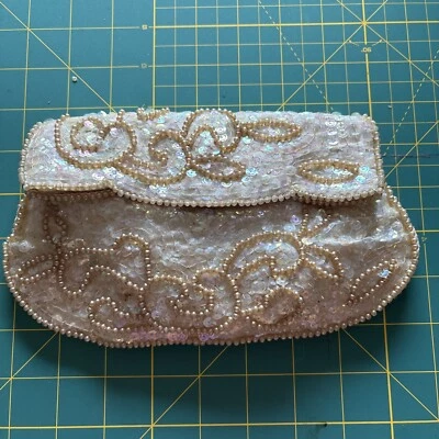 VTG David's Import Made in Japan Cream Pearl Color Sequin Bead Purse Clutch Bag - Image 1 of 4
