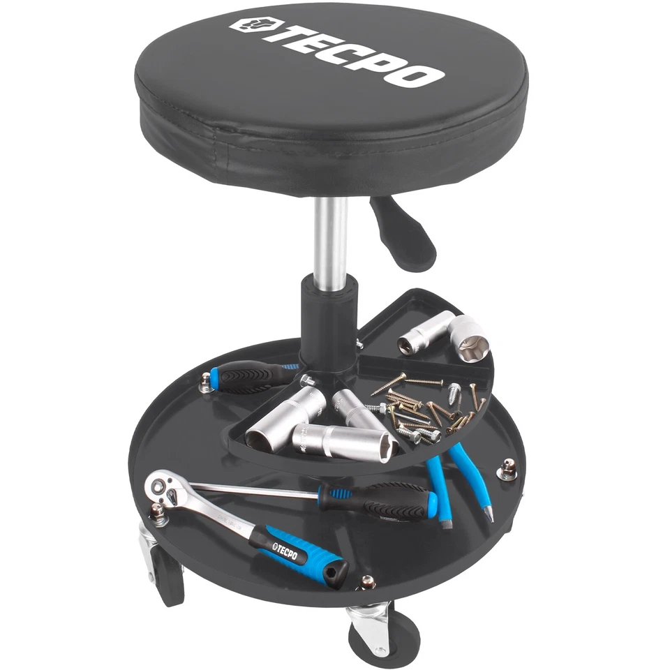 TECPO ASIENTO CON RUEDAS TALLER 135 kg TABURETE TALLER TABURETE DE TRABAJO CON ESTANTE PARA HERRAMIENTAS