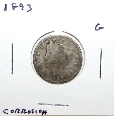 1893 US Liberty V Nickel 5c G Good Details Hole Filler Free Shipping - Image 1 of 2