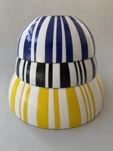 VINTAGE set of 3 Cathrineholm striped bowls Yellow Black Blue - Picture 1 of 13