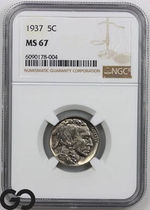 1937 Buffalo Nickel, NGC MS-67 ** Stunning Razor Sharp White Blazer! - Picture 1 of 3