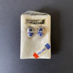 Vintage Sterling Silver Blue Delft Style Clip On Earrings Porcelain Windmill - Picture 1 of 2