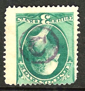PURPLE LETTER C Fancy Cancel Jumbo Misperf 3 Cent Washington Banknote US 78E13 - Picture 1 of 2