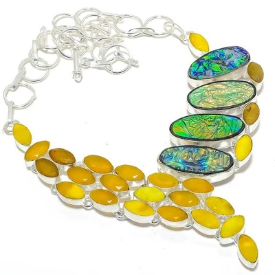 Tripletta Opale di Fuoco Gemma Artigianale 925 Argento Sterling Gioielli Collana - Immagine 1 di 4