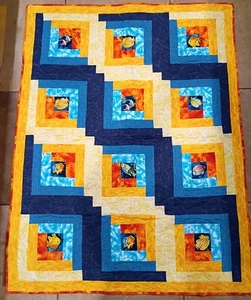 Handarbeit Baby Quilt Patchwork Überwurf Baumwolle Kleinkind Tagesdecke Ozean Bunt Fisch - Bild 1 von 7