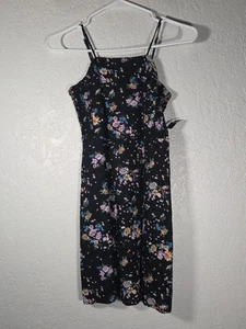 Girls Tank Black Floral Dress Linen Blend - Art Class L 10/12 - Picture 1 of 5