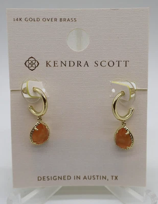 Kendra Scott Sami  14K Gold Over Brass Huggie Drop Earrings Coral Catseye NWT - Image 1 of 4
