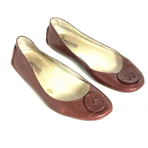 Michael Kors Driving Flats Women 9 Maroon Slip On Shoes Signature Medallion WORN - Picture 1 of 12