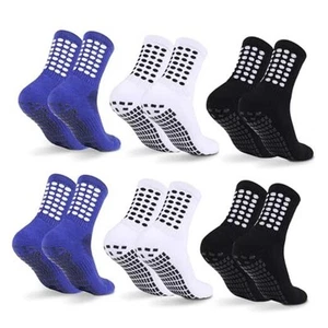 6 Pairs Kids Grip Soccer Socks Medium 6 Pairs, 2black + 2white + 2blue - Picture 1 of 8