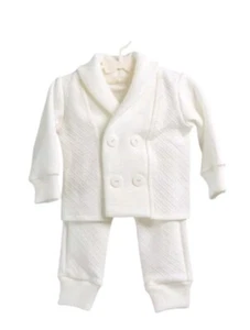 Baby Boys White Christening Baptism Shower Outfit Set 2pc Set warm 6-9 months - Picture 1 of 9