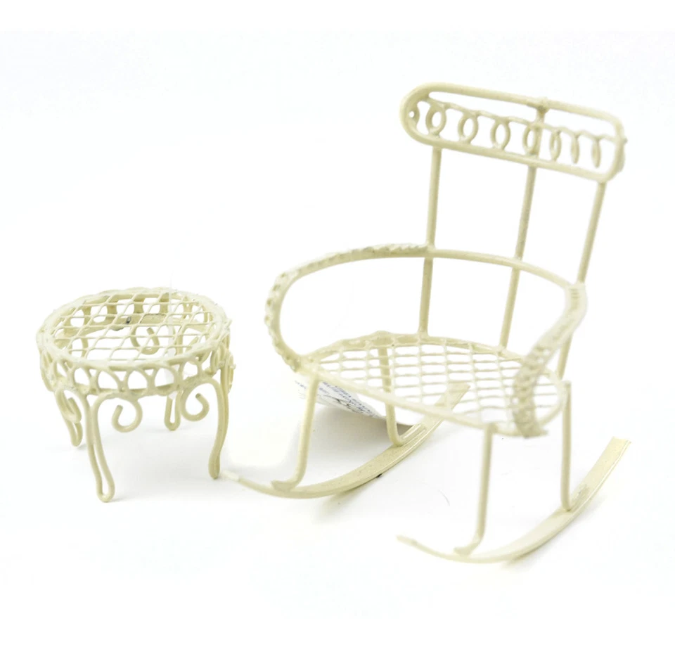 Cream Rocking Chair with Table, Outdoor Dollhouse Furniture, Metal Furniture - Image 1 of 1