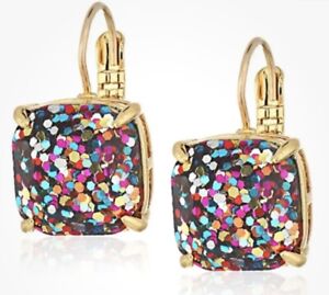 Kate Spade Women's Multicolor Glitter Gold Leverback  Square Earrings New