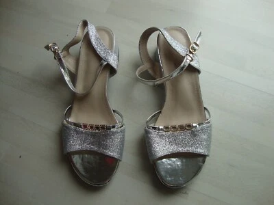 Sandalen Sandaletten silber neu Gr. 40 Glanz Glitzer - Bild 1 von 4