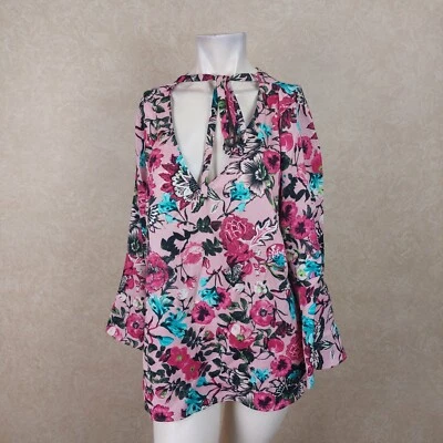 kensie New Womens Tie-Neck Floral Print Casual Top Pink Size XL__ NWT R11B3 Foto 1 de 4