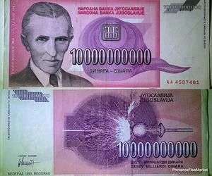 TESLA Yougoslavie 10 MILLIARDS Dinara 10 000 000 000  Nicola Tesla Pick 127 USED - Imagen 1 de 3