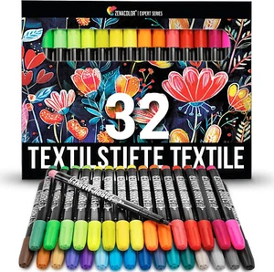 Zenacolor 32 Textilstifte Waschmaschinenfest Waschfeste Permanente Stoff Marker - Bild 1 von 12