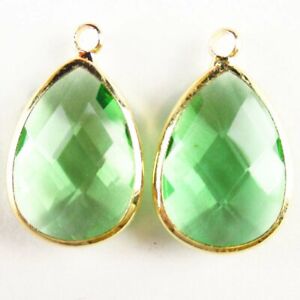 10pcs 21x13x5mm Wrapped Faceted Green Crystal Teardrop Pendant Bead A-30BB