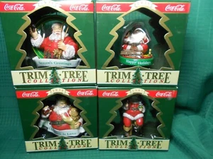 Coca Cola Trim A Tree 4 Santa Ornaments New - Picture 1 of 11