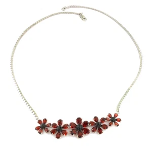 Natural Garnet & Black Diamond Flower Necklace Snake chain 925 Sterling silver - Picture 1 of 4