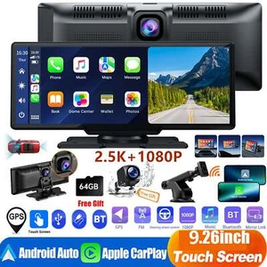 Car Stereo Wireless Carplay Touchscreen with 2.5K Dash Cam & 1080P Camera +64GB - Picture 1 of 10