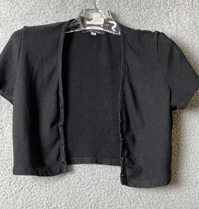 Bisou Bisou Cardigan Womens M Leather Buttons Short Sweater Dinner Date - Picture 1 of 10