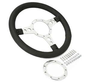 Steering Wheel 13 Leather rim Polished Spokes Holes Flat by Moto-Lita Mk4 - Picture 1 of 3