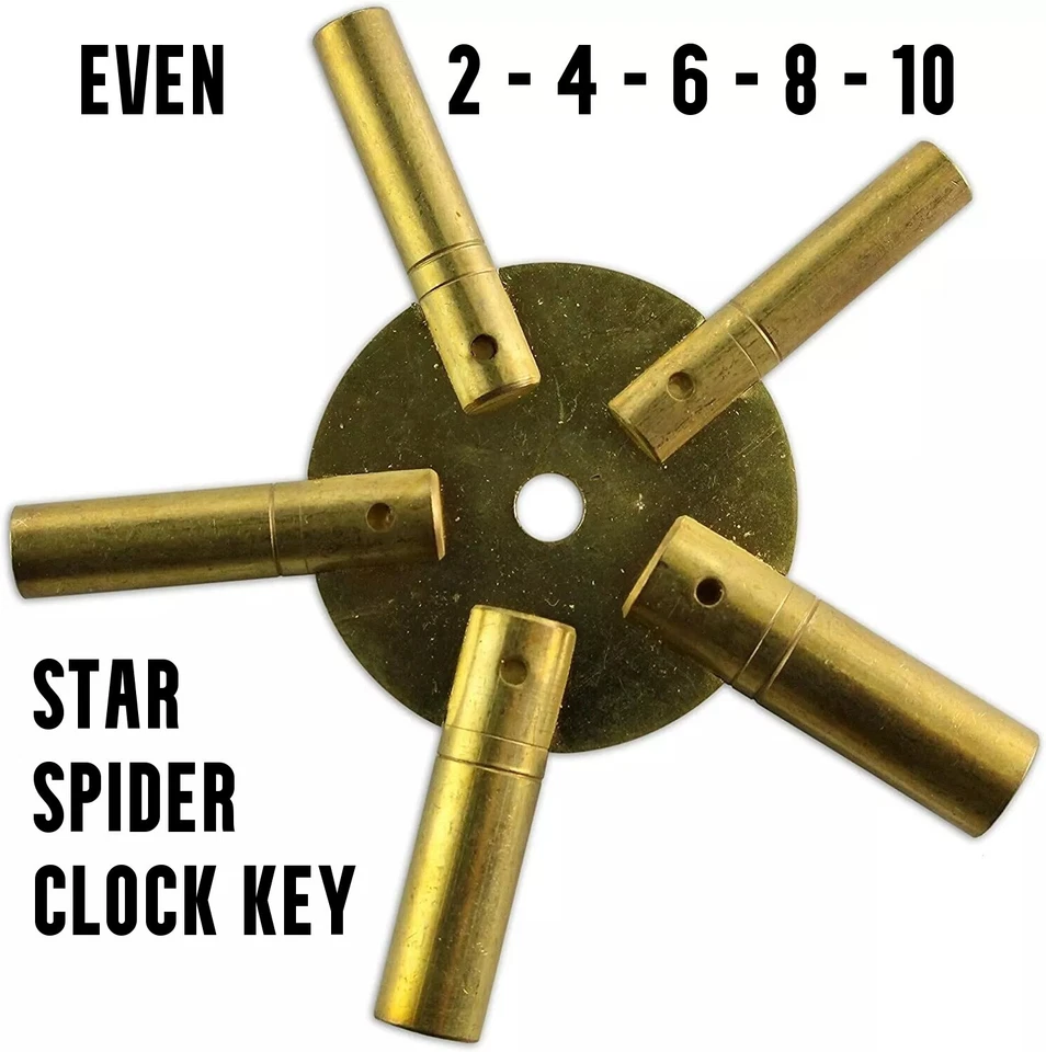 RADIATOR PARTS Clock Winding Key Brass Even 5 Sizes 2,4,6,8,10 Brass Spider Star Antique Clock