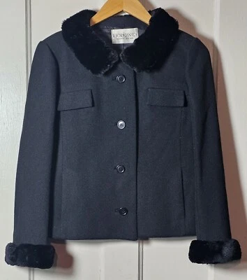 VTG Jack Feit B. Forman Jacket Women 36 Black Wool Faux Fur Collar Cuffs Blazer  - Image 1 of 4