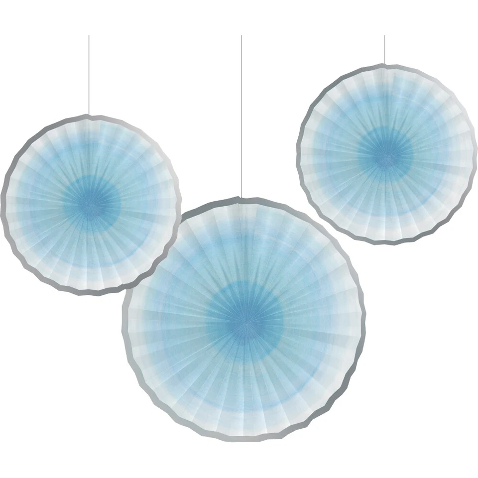 Twinkle Little Star Boy 1st One Party Supplies Fans Blue 3Pk Birthday Decoration - Image 1 of 1