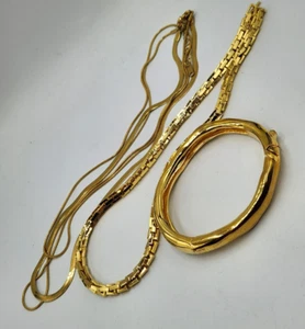 Country road chunky 14k GP bracelet tripple snake strand & boston link necklace - Picture 1 of 18