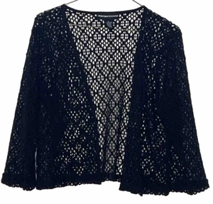 Norton Mcnaughton Crocheted Shrug Sz Small Open Front Black Vest Jacket - Picture 1 of 7