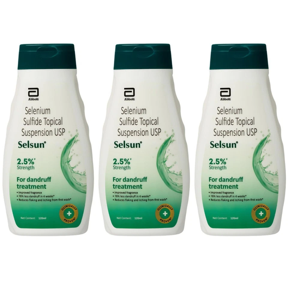 Selsun Suspension Anti Dandruff Shampoo For Flaking Scaling & Itching 120ml X 3