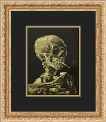 Cabeza de calavera Vincent Van Gogh con cigarrillo ardiente impresión enmarcada personalizada Foto 1 de 2
