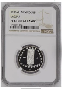 1998 Mo NGC PF68 Ultra Cameo- MEXICO - SILVER Jaguar Coin KM-661 Rare - Picture 1 of 2