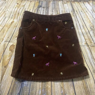 Hartstrings Girls Sz 6X Brown Soft Corduroy Horse Equestrian Race Stretch Skirt - Image 1 of 4