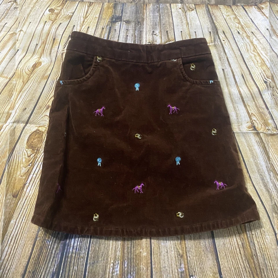 Hartstrings Girls Sz 6X Brown Soft Corduroy Horse Equestrian Race Stretch Skirt - Image 1 of 4