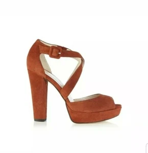 Karen Millen Suede Block Heel Sandals Tan 40 - Picture 1 of 7