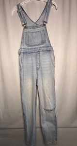 Levi's Light Blue Denim Distressed Worn in Straight Leg Overalls Women's Size 26 - Picture 1 of 9